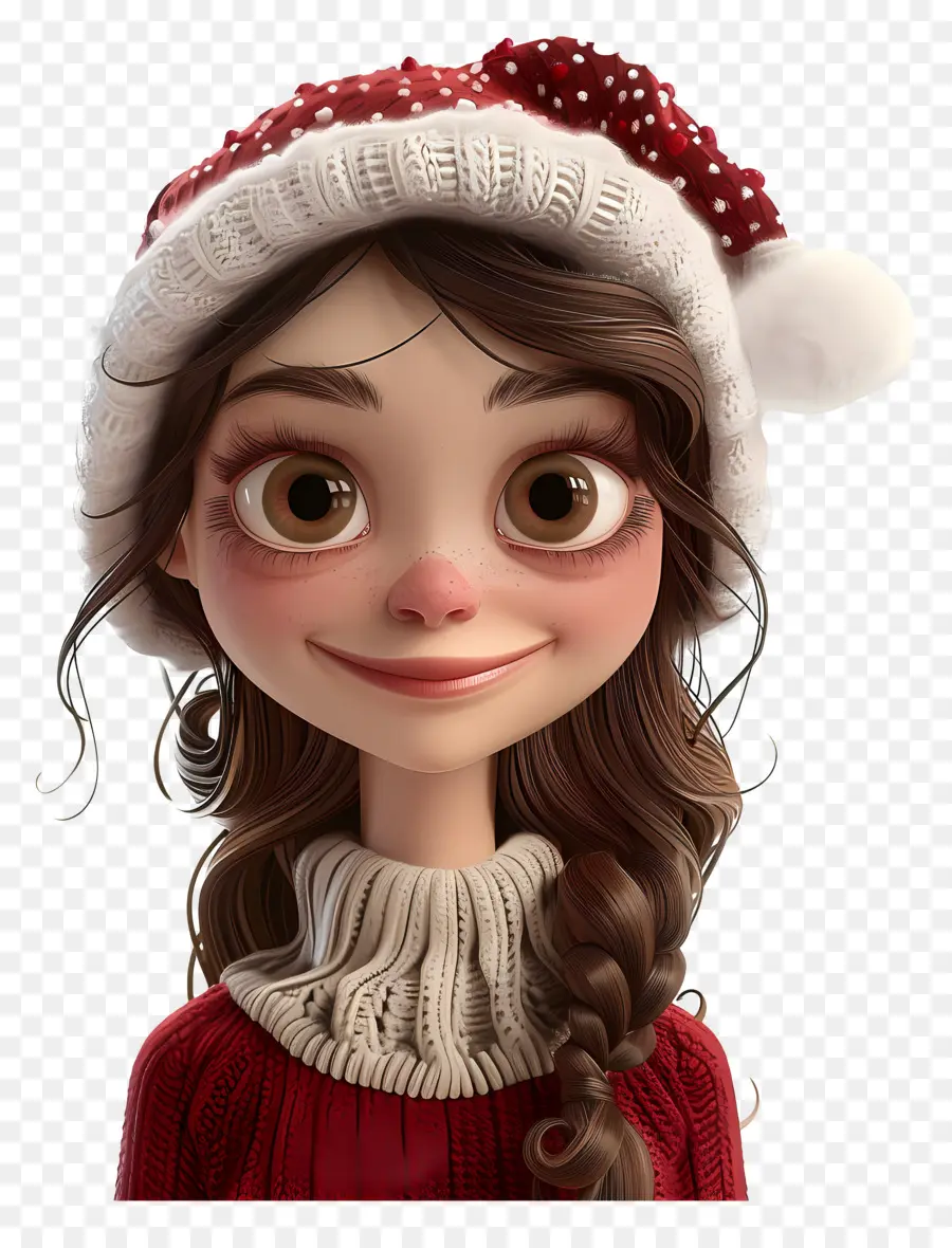 Avatar De Niña 3d，Chica Con Gorro De Papá Noel PNG