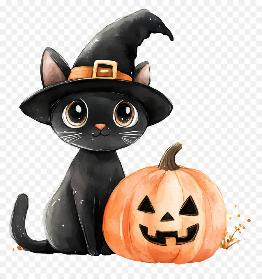 Gato Negro De Halloween，Gato Negro Con Calabazas PNG