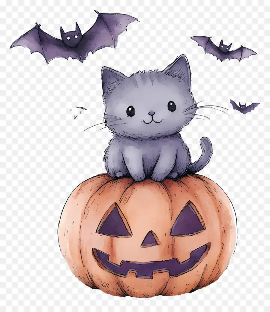 Gato De Halloween，Gato En Calabaza PNG