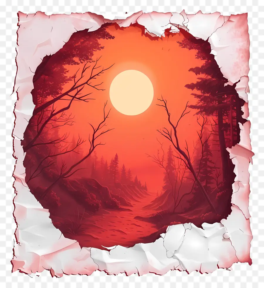 Papel Rasgado Rojo，Atardecer PNG