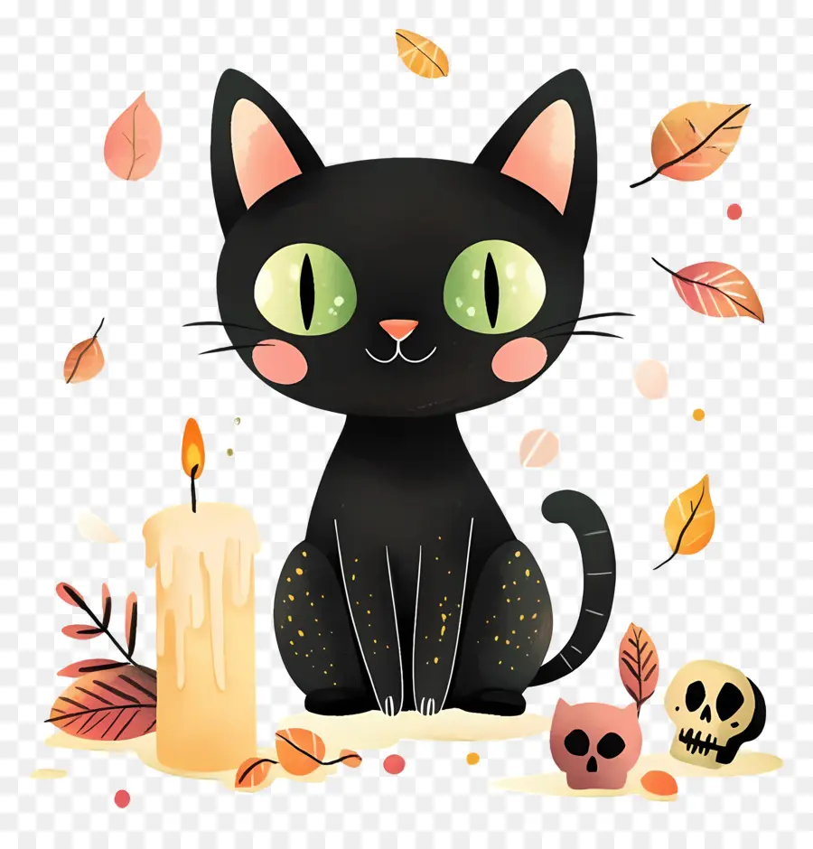 Gato Negro De Halloween，Gato Negro Con Velas PNG