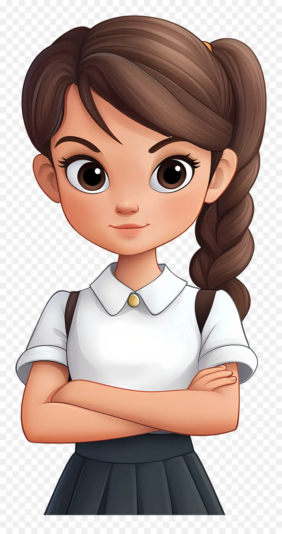 Escuela Animada，Chica Con Pelo Trenzado PNG