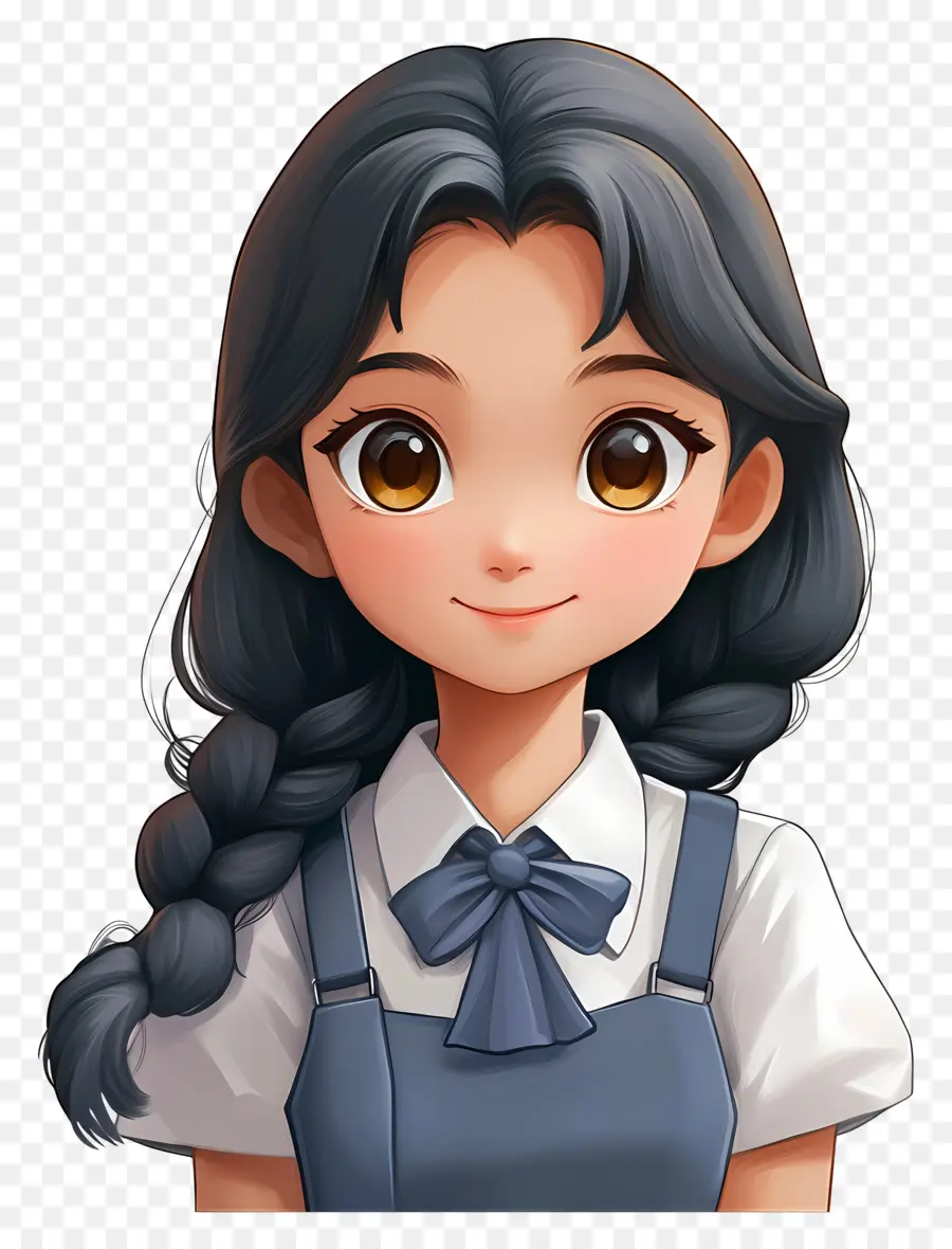 Escuela Animada，Chica Con Pelo Trenzado PNG