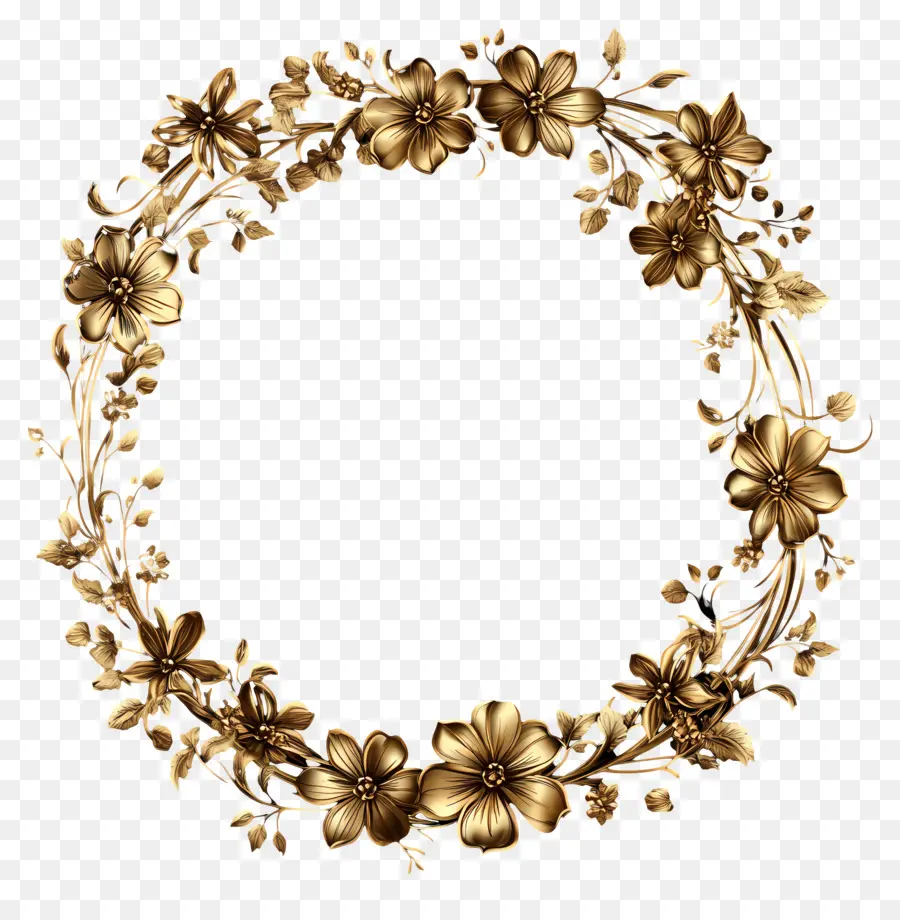 Marco Decorativo Dorado，Corona De Flores PNG