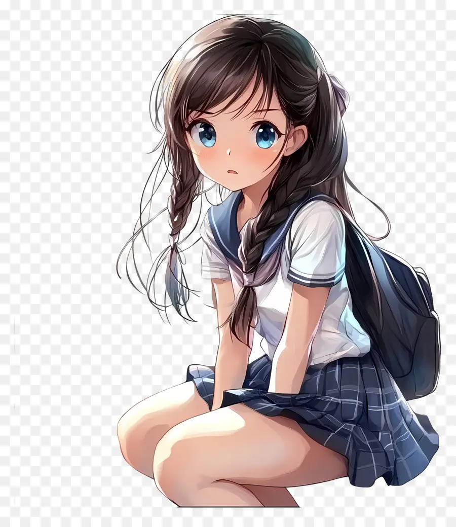 Escuela Animada，Chica En Uniforme Escolar PNG