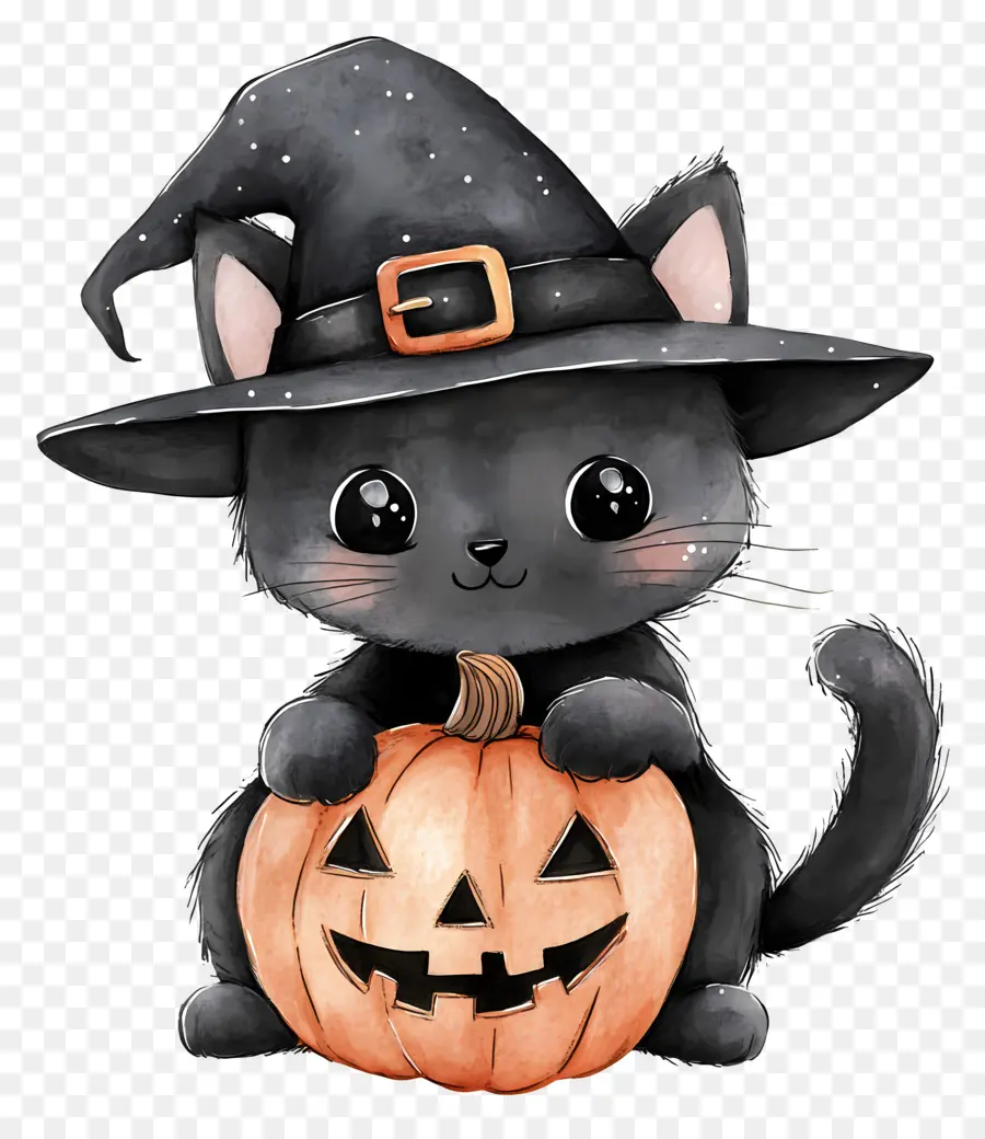 Gato Negro De Halloween，Gato Negro Con Calabazas PNG