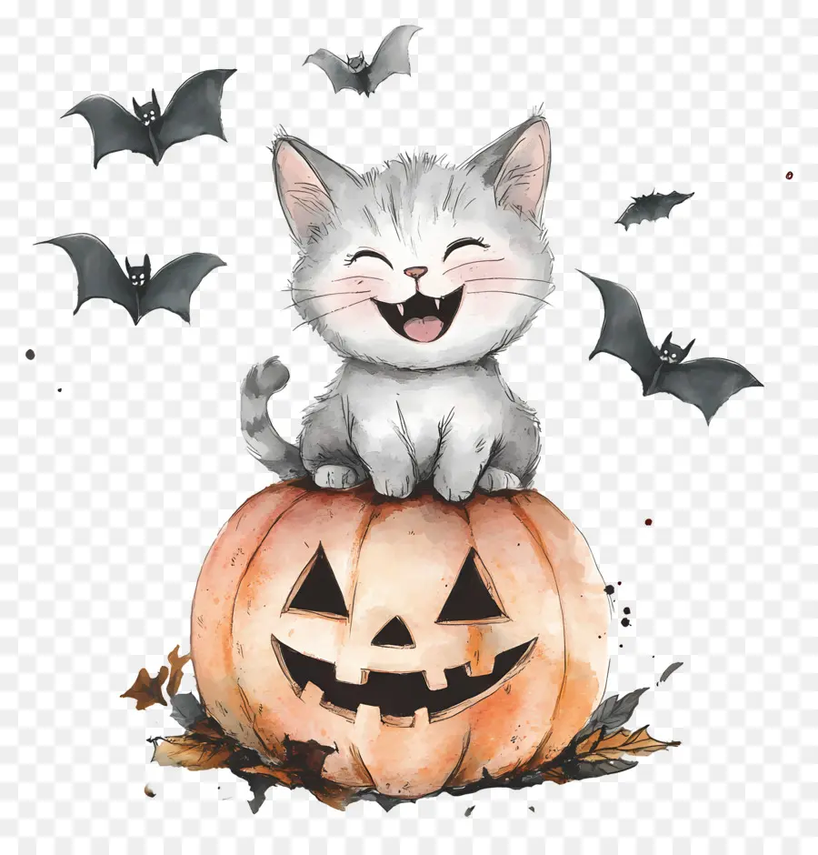 Gato De Halloween，Gato En Calabaza PNG