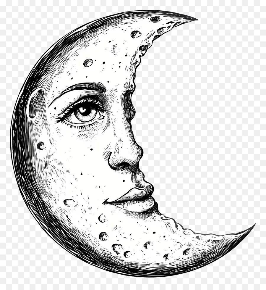 Contorno De La Luna，Luna Creciente Con Cara PNG