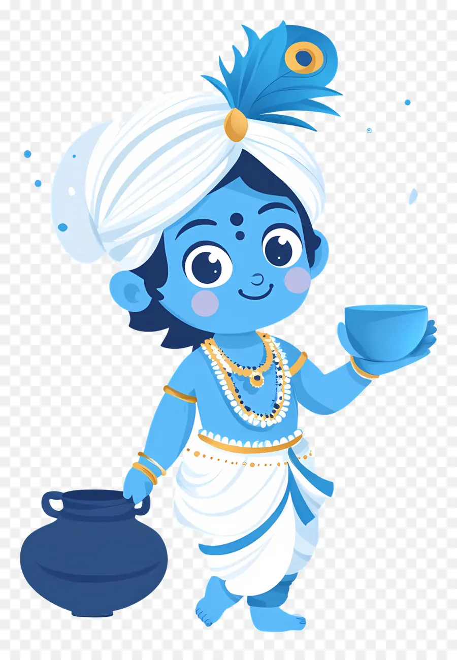 Krishna Janmashtami，Niño Azul Con Olla Y Taza PNG