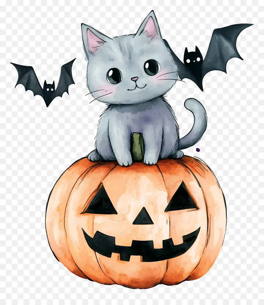 Gato De Halloween，Gato En Calabaza PNG