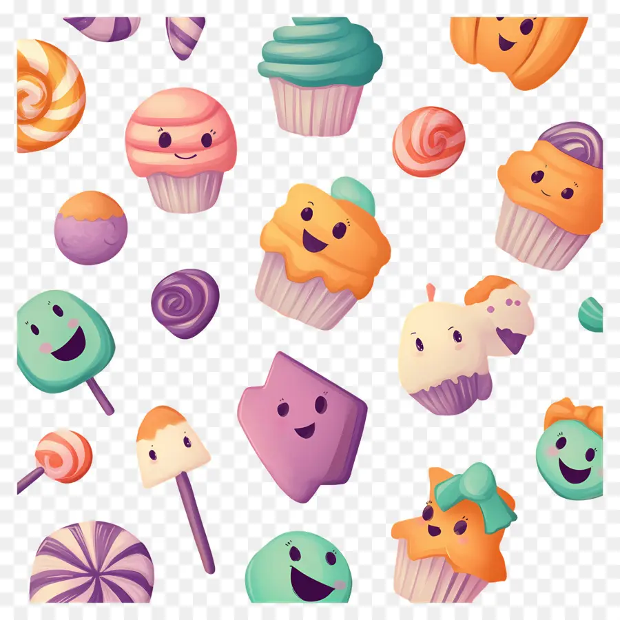 Dulces De Halloween，Lindos Cupcakes Y Dulces PNG