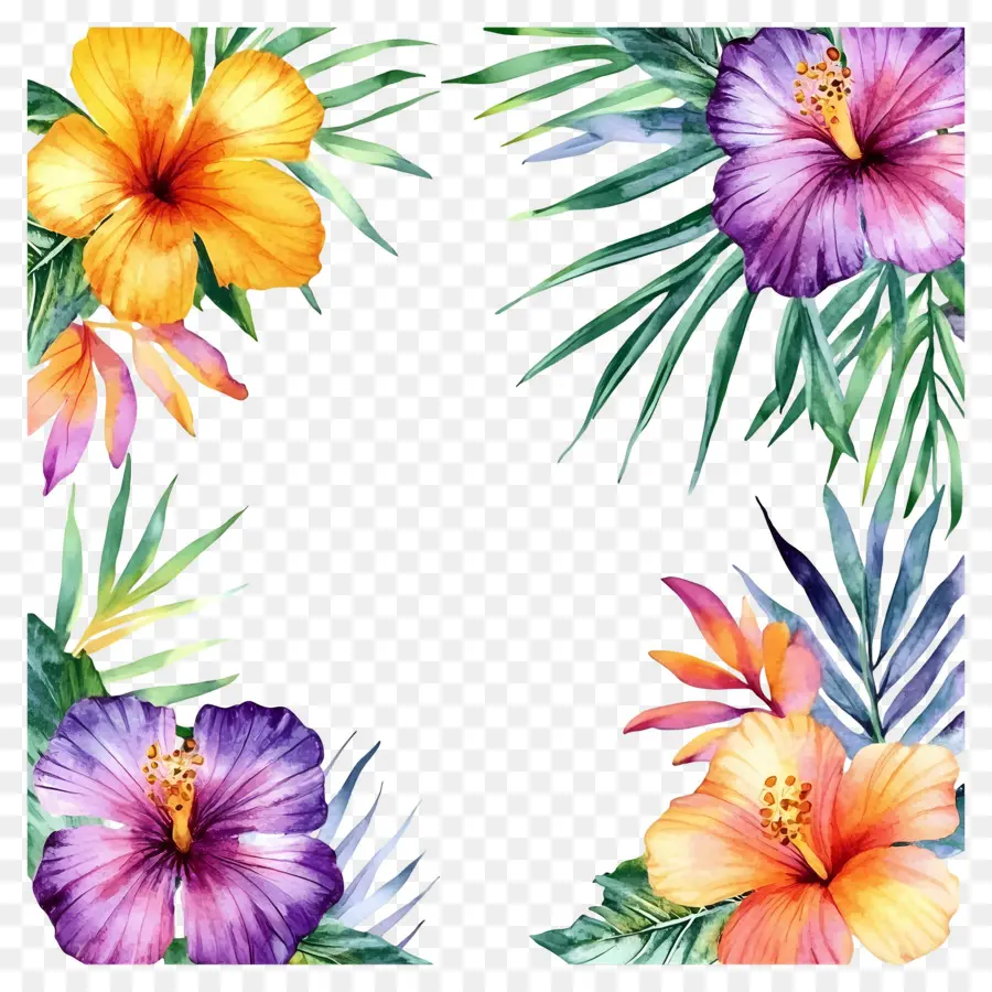 Marco Floral Tropical，Esquinas Florales PNG