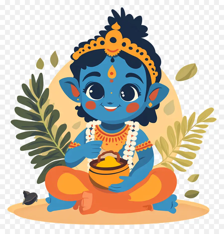 Krishna Janmashtami，Personaje Azul Con Olla PNG