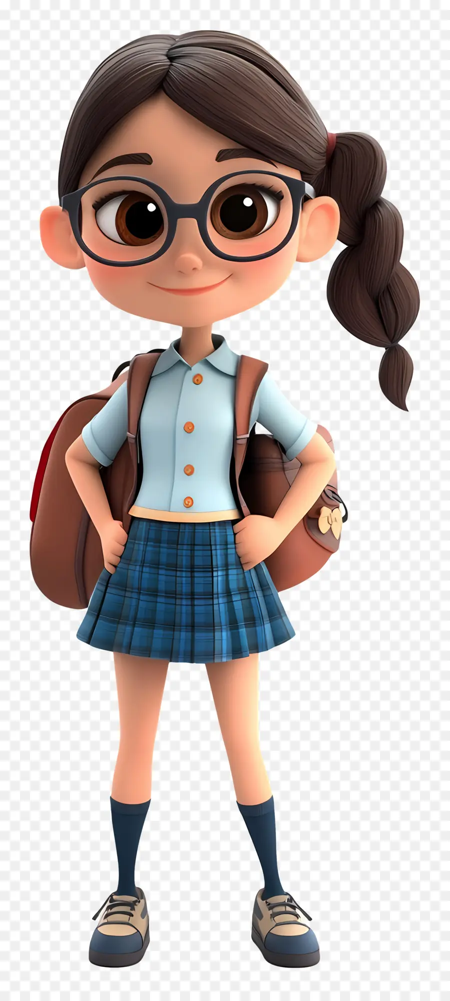 Escuela Animada，Chica Con Gafas Y Mochila PNG