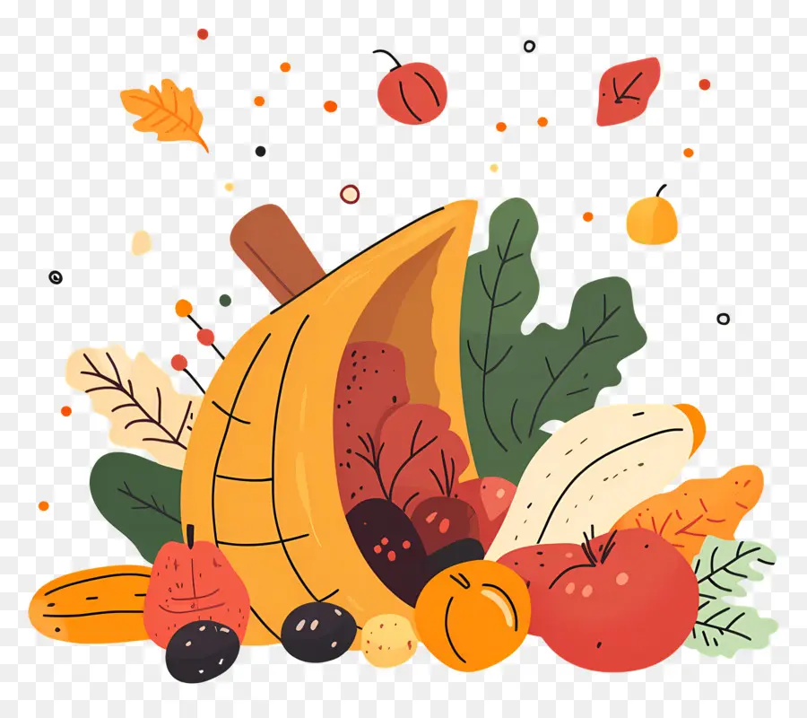 Cosecha De Otoño，Cornucopia Con Frutas Y Verduras PNG