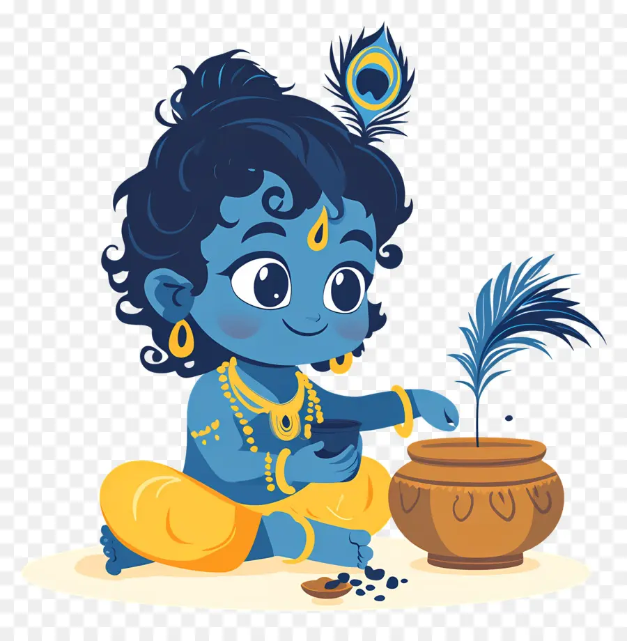 Krishna Janmashtami，Niño Azul Con Olla PNG