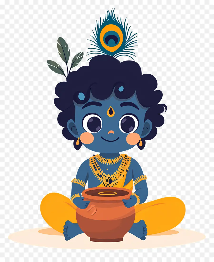 Krishna Janmashtami，Niño Azul Con Olla PNG