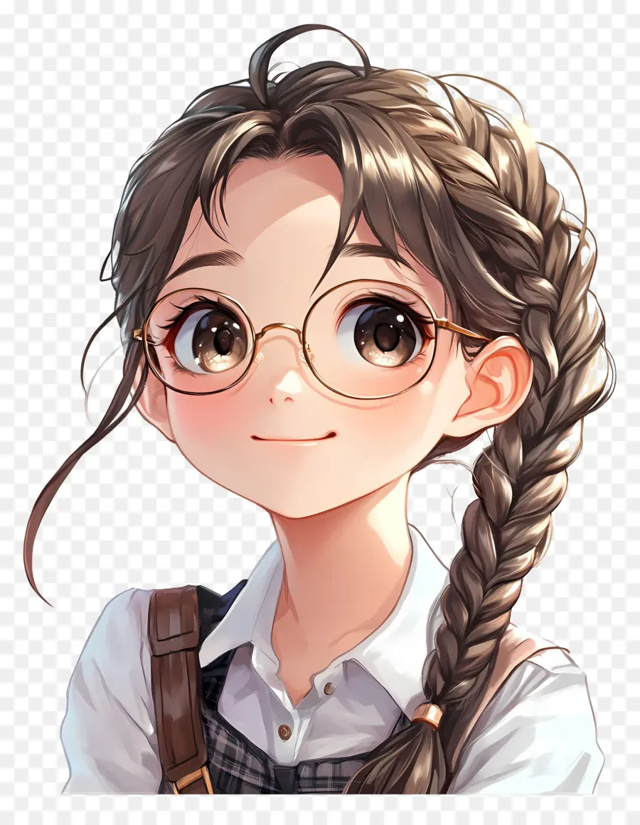 Escuela Animada，Chica Con Gafas PNG