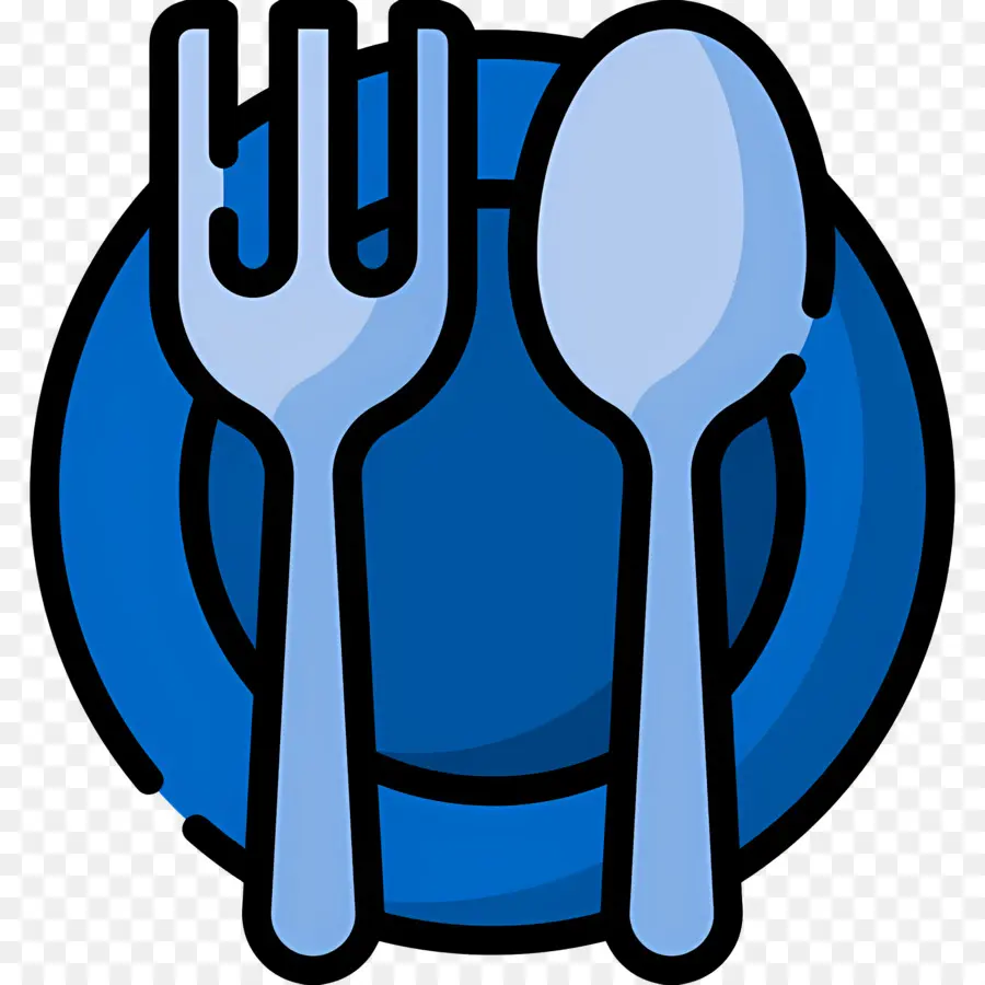 Tenedor Cuchara，Plato Azul Con Cubiertos PNG