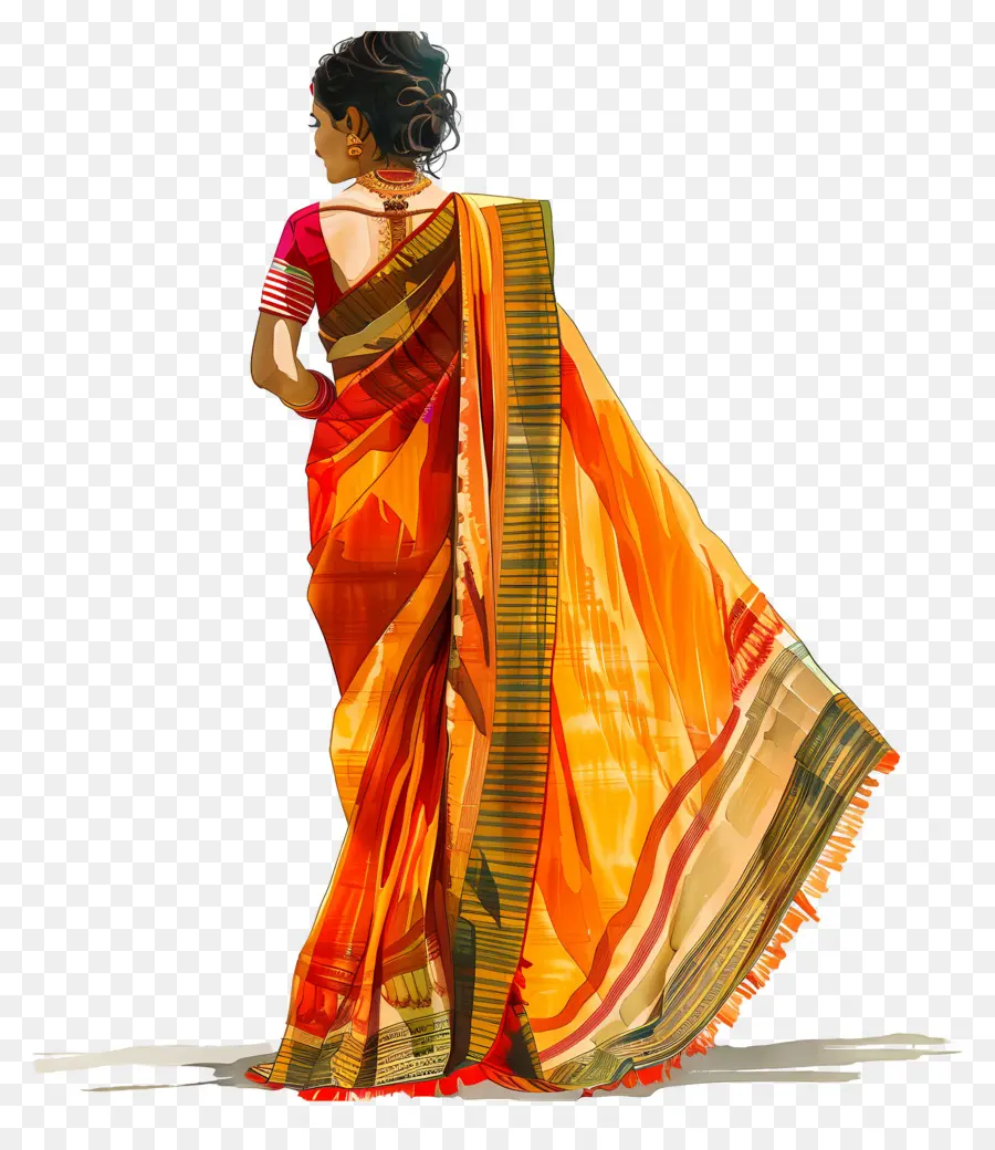 Sari Indio，Mujer En Sari PNG