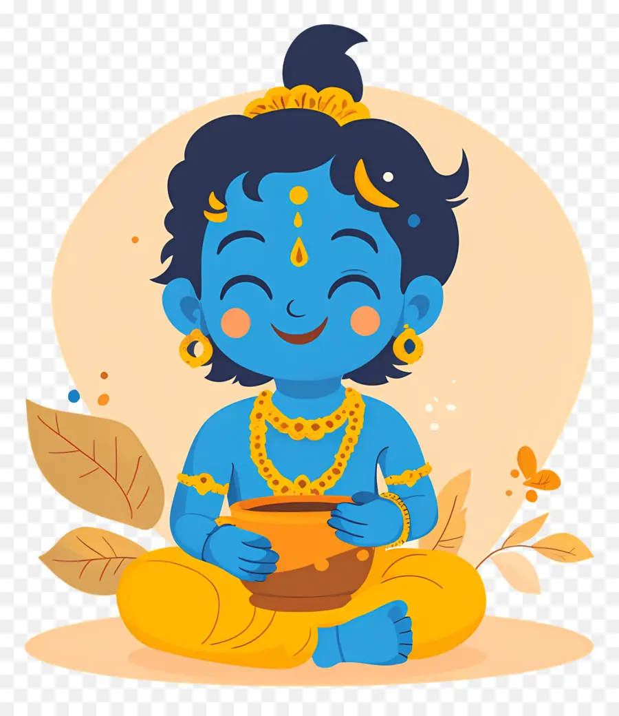 Krishna Janmashtami，Personaje Azul Con Olla PNG