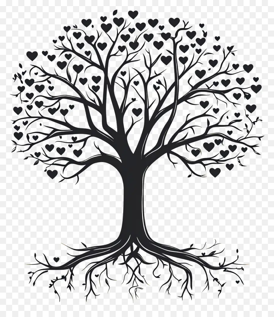 árbol Con Raíces，árbol Con Corazones PNG