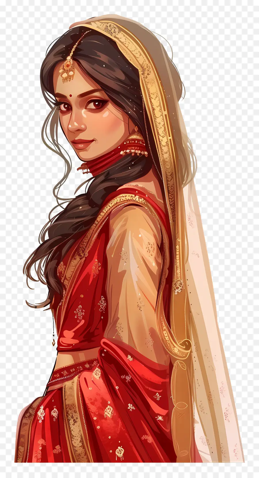 Sari Indio，Mujer En Vestido Rojo PNG