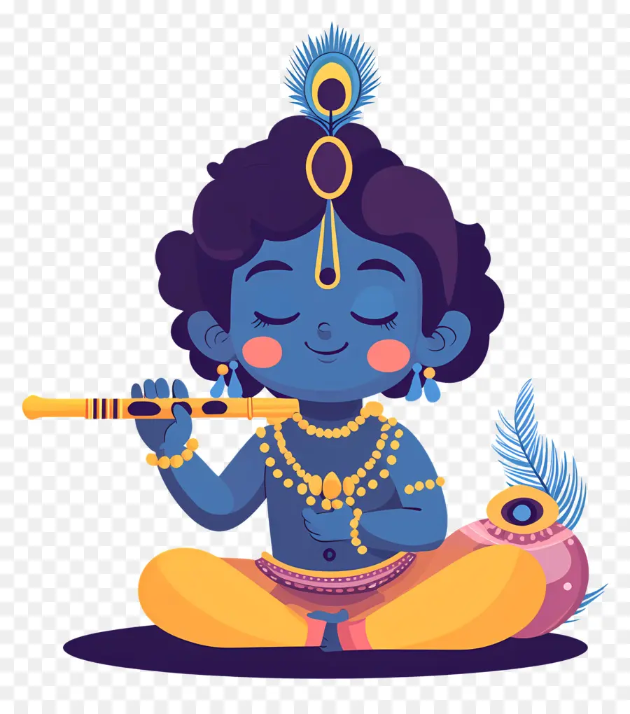 Krishna Janmashtami，Niño Azul Con Flauta PNG