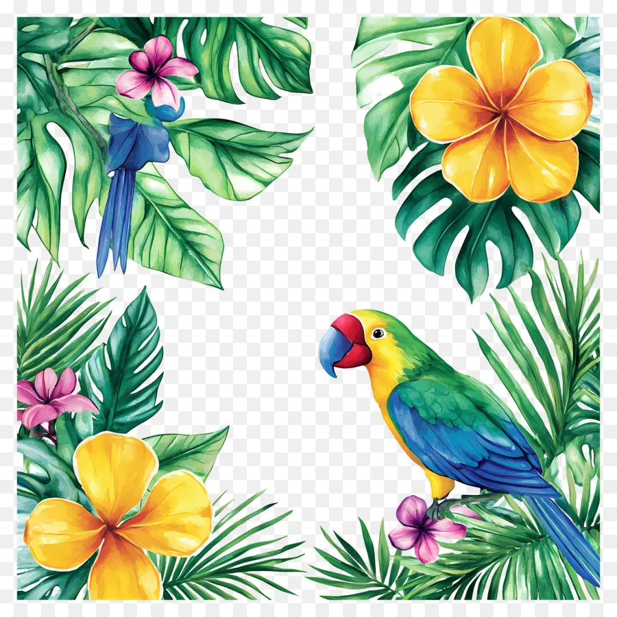 Marco Floral Tropical，Loro PNG