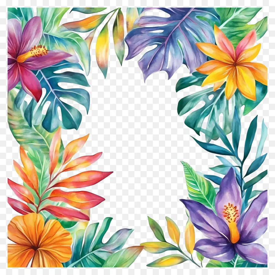 Marco Floral Tropical，Marco Colorido PNG