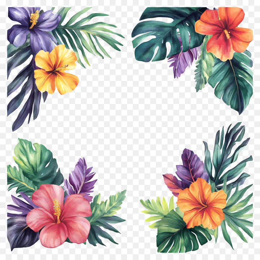 Marco Floral Tropical，Esquinas Florales PNG