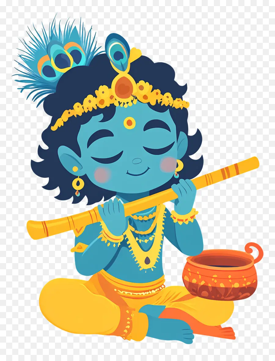 Krishna Janmashtami，Niño Azul Con Flauta PNG