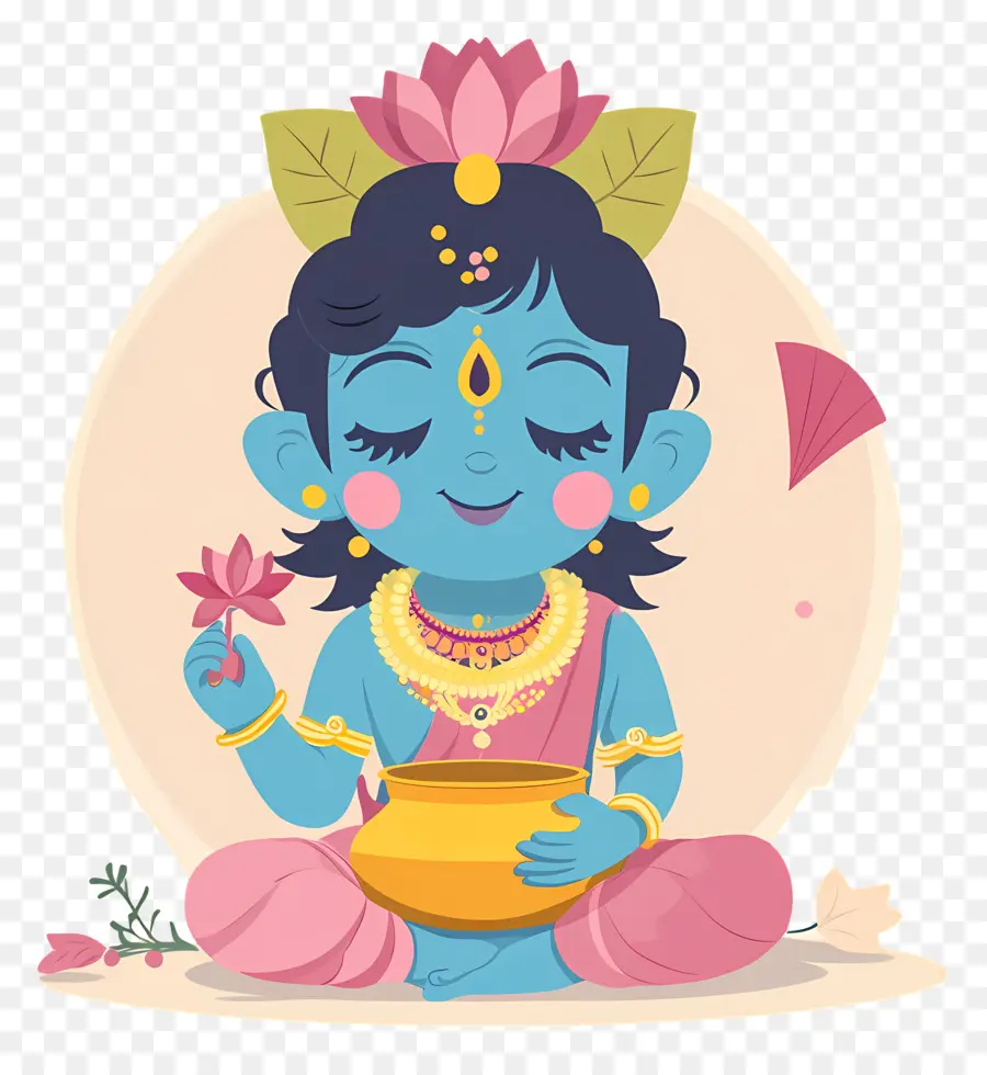 Krishna Janmashtami，Deidad Azul Con Olla PNG