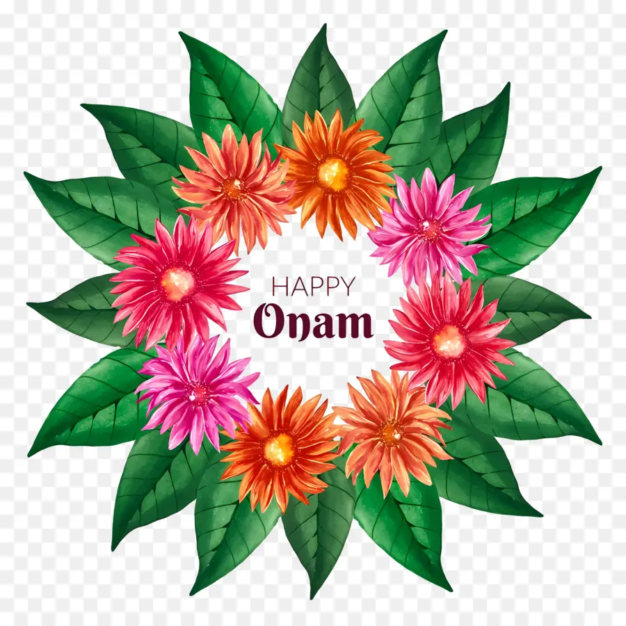 Feliz Onam，Decoración Floral Onam PNG