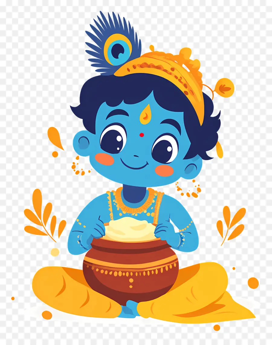 Krishna Janmashtami，Niño Azul Con Olla PNG