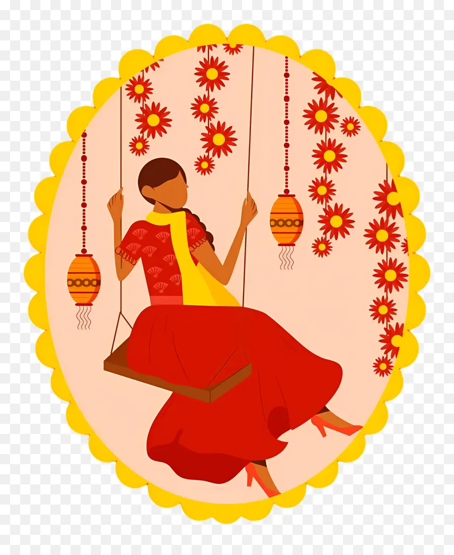 Hartalika Teej，Chica En Columpio PNG