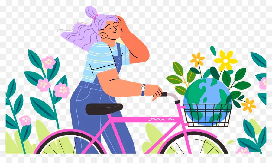 Día Mundial Sin Coches，Mujer Con Bicicleta PNG