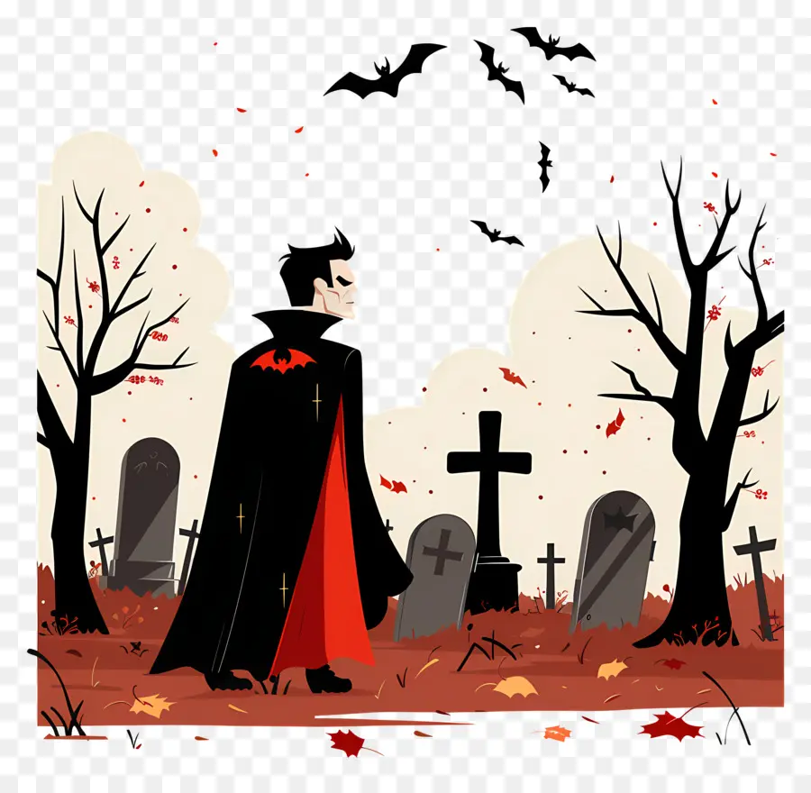 Drácula De Halloween，Vampiro En El Cementerio PNG