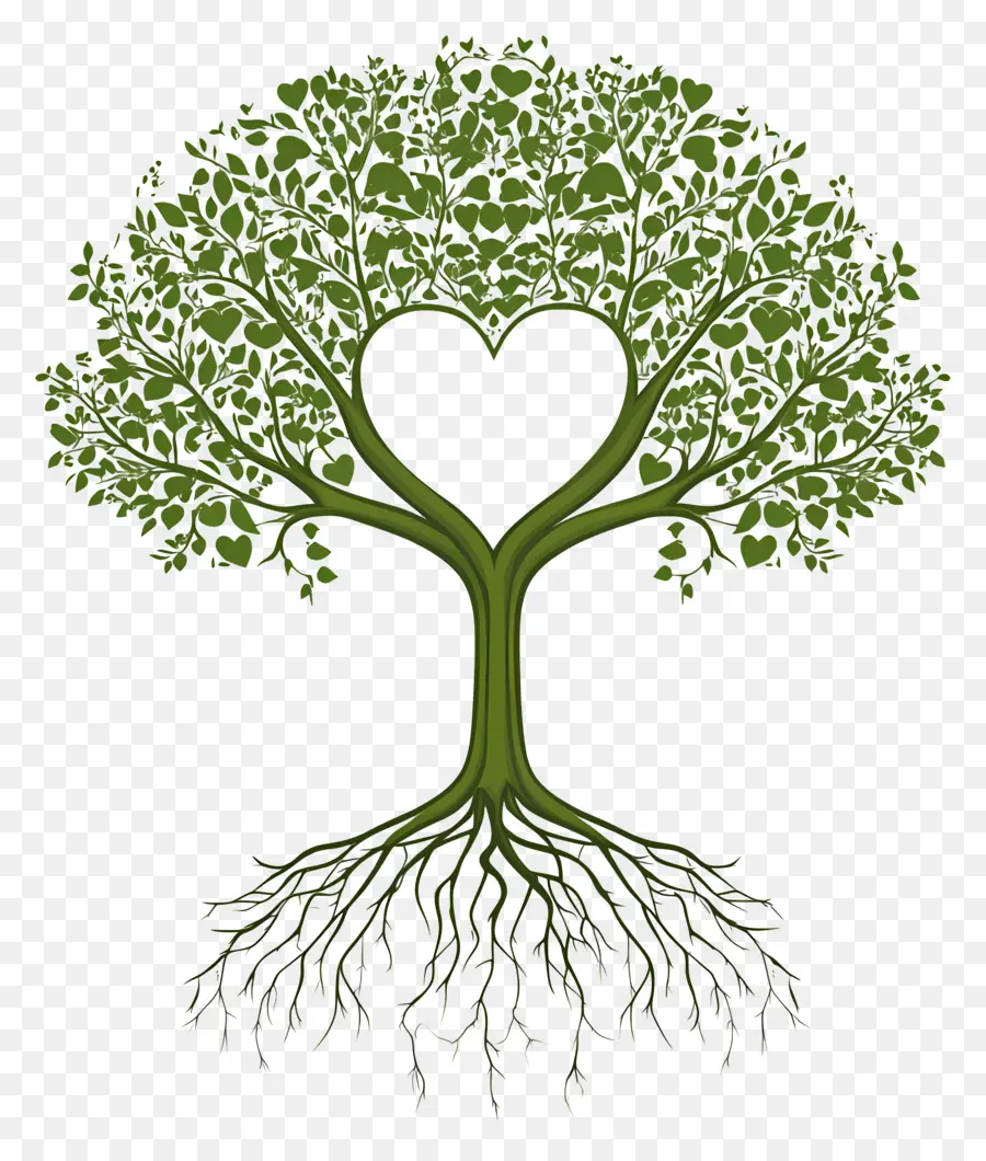 árbol Con Raíces，árbol En Forma De Corazón PNG