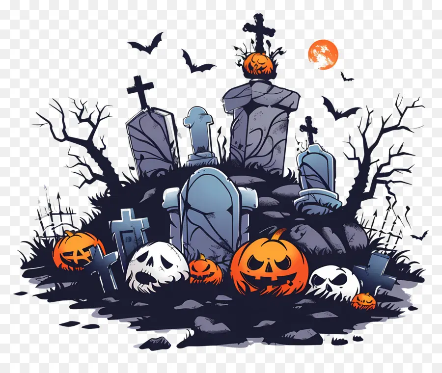 Cementerio De Halloween，Cementerio Con Calabazas PNG