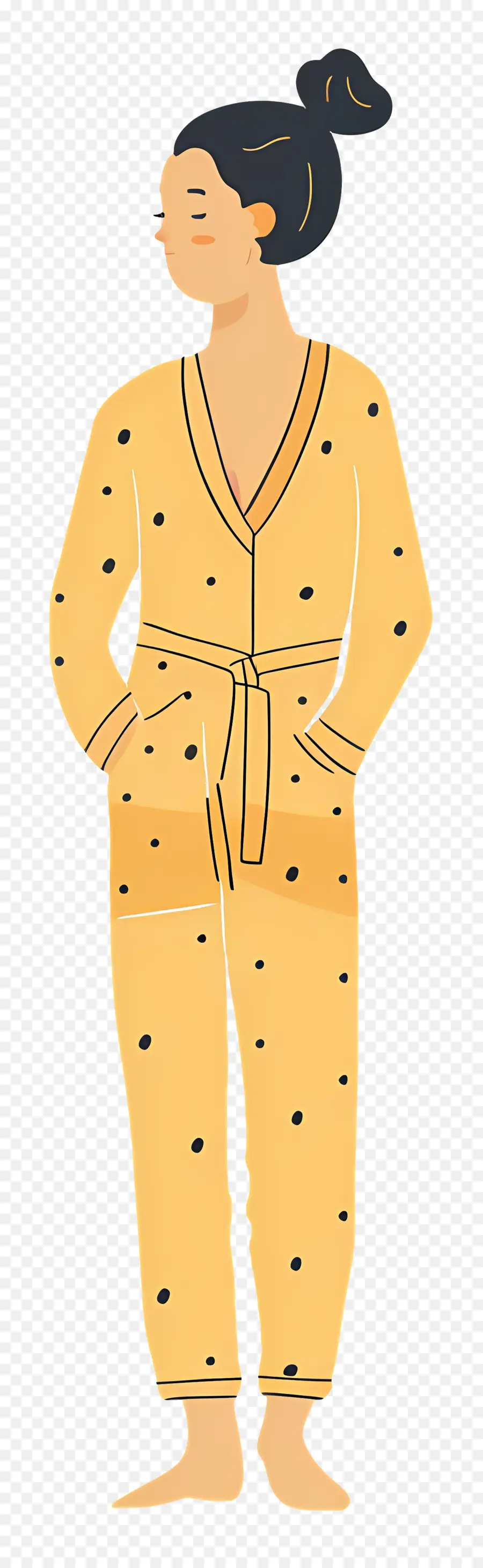 Mujer En Pijama，Pijama Amarillo PNG