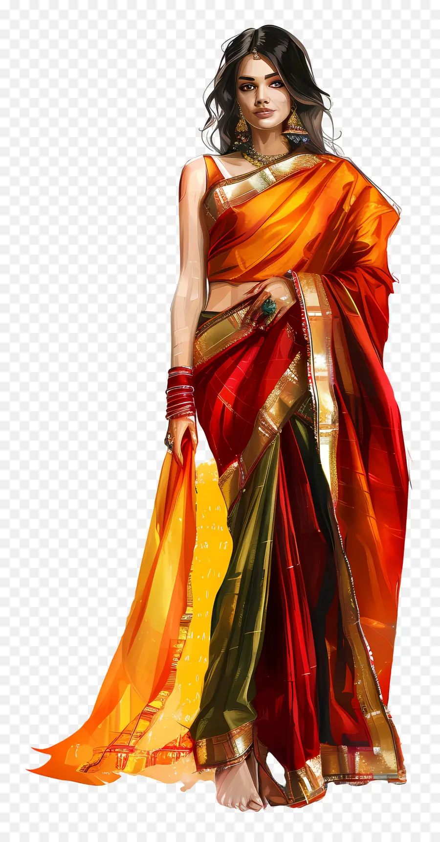 Sari Indio，Mujer En Sari Tradicional PNG