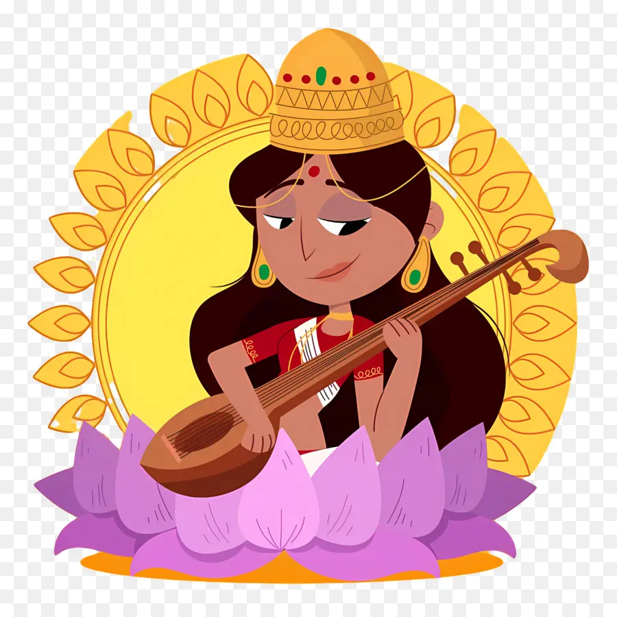 Saraswati，Diosa Jugando A Veena PNG