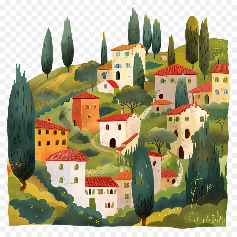 Italia Paisaje，Casas Coloridas PNG