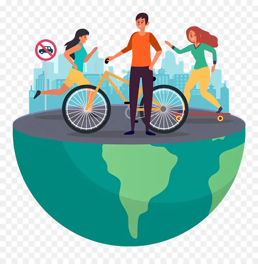 Día Mundial Sin Coches，Personas Con Bicicleta PNG