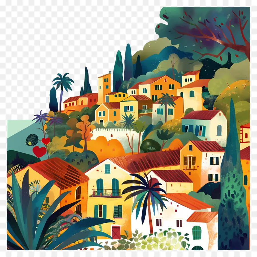 Paisaje De Italia，Casas Coloridas PNG