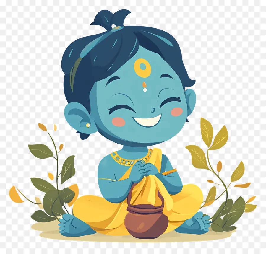 Krishna Janmashtami，Personaje De Dibujos Animados Azul PNG