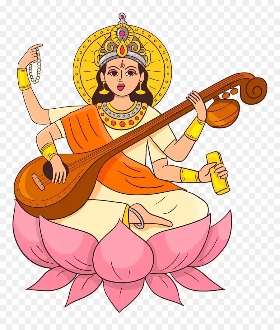 Saraswati，Diosa Con Veena PNG