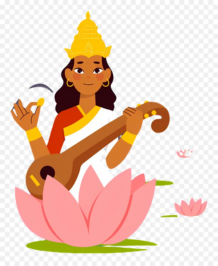 Saraswati，Diosa Con Instrumento PNG