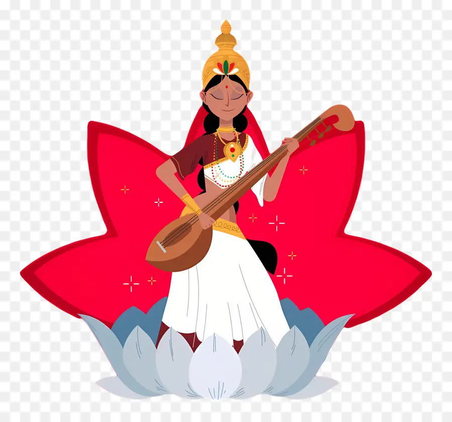 Saraswati，Diosa Con Veena PNG